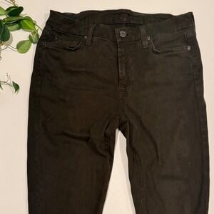 Seven For All Mankind Olive Green Straight Leg Jeans 27 Stretch Sueded Denim